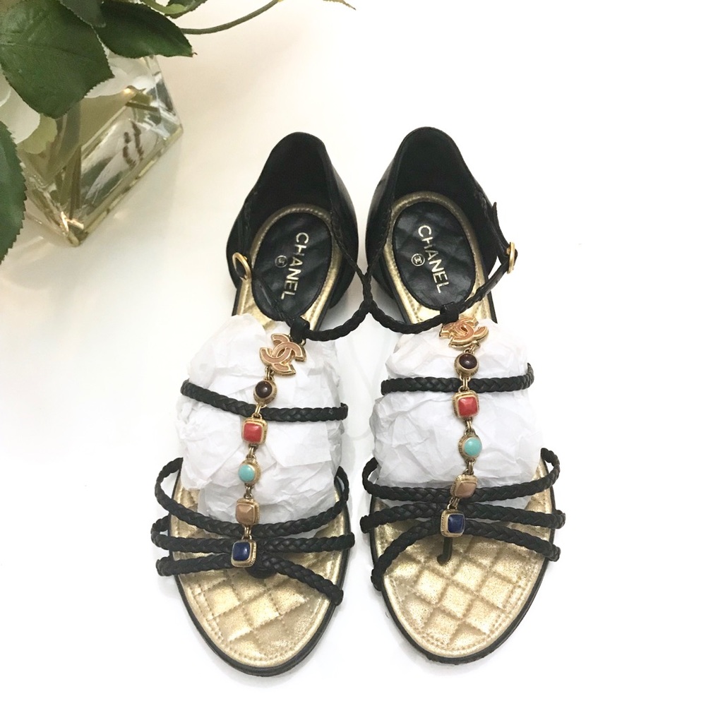 ♦️sold♦️Auth $995 Chanel leather jewelry sandals - Picture 1 of 6